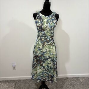 Dressbarn Ruched Halter Sheath Dress in Blue and Green